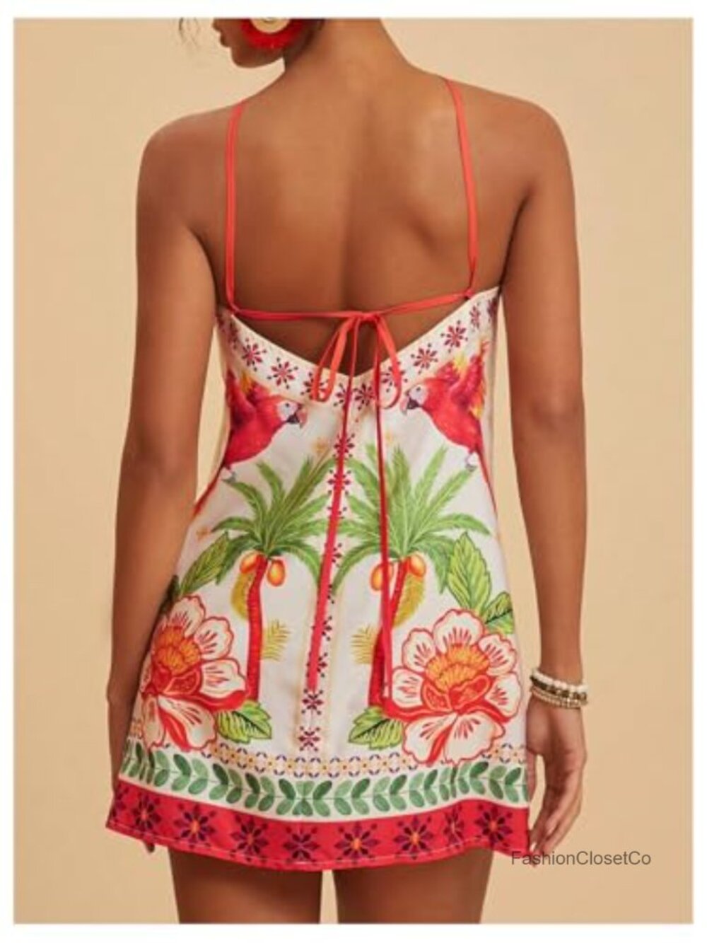 Backless Halter Mini Dress - Tropical Vacation Outfit - Picture 4 of 6
